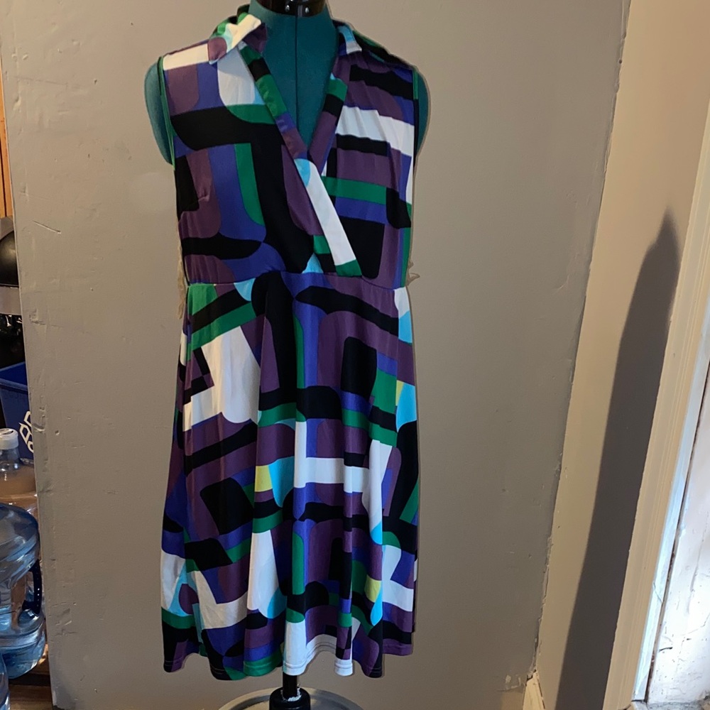 Dots Purple and Blue Geometric Midi Dress
